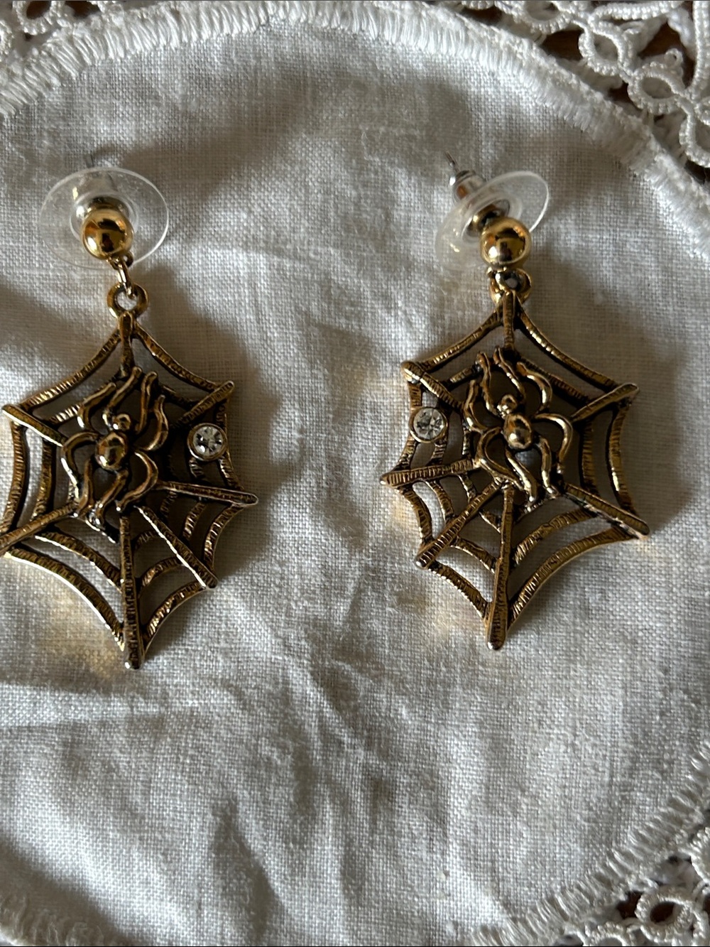 Gold-Tone Spider Web Drop Earrings